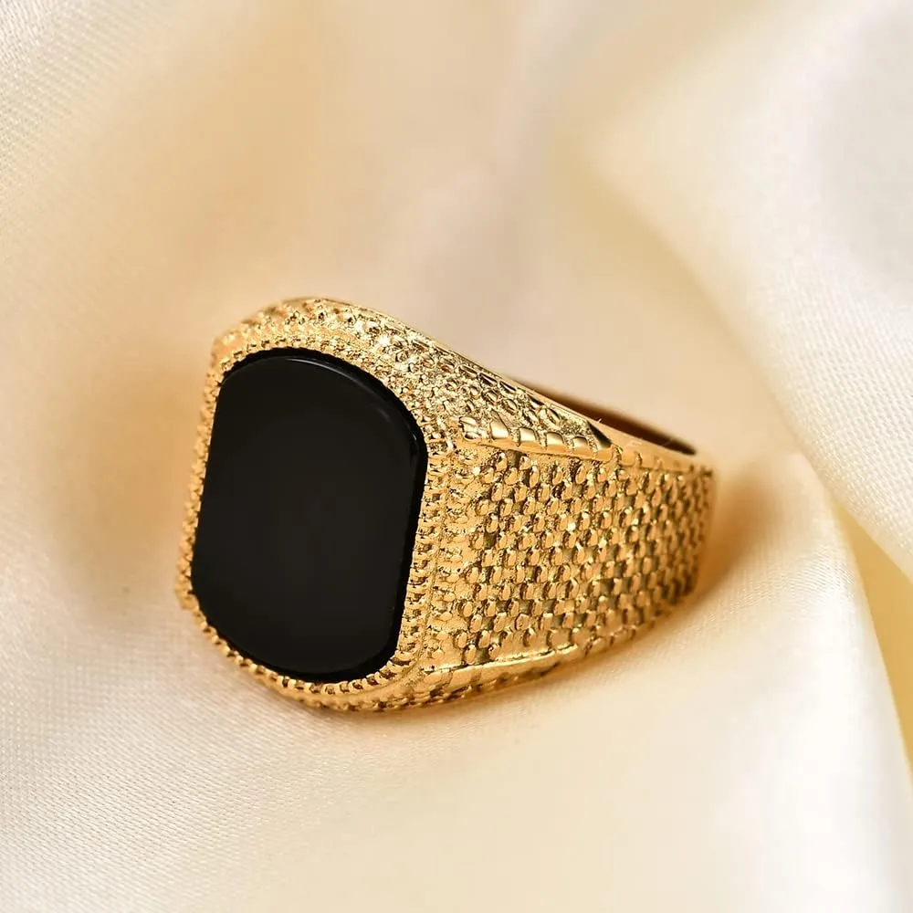 MYNENEY Retro Vintage Stone Rings for Men Turquoise Rings Stainless Steel Signet Biker Band