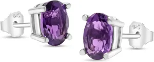 Natural Gemstone Birthstone 925 Sterling Silver Stud Earrings - Amethyst, Citrine, Garnet, Peridot, or Blue Topaz in Oval, Heart, or Round Shape - Gift for Women