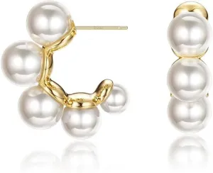 Natural Pearl Stud Earrings for Women, 9-10mm AAAAA Quality Freshwater Cultured Pearls with 18K Gold Plated Hypoallergenic Posts, 18 Inches