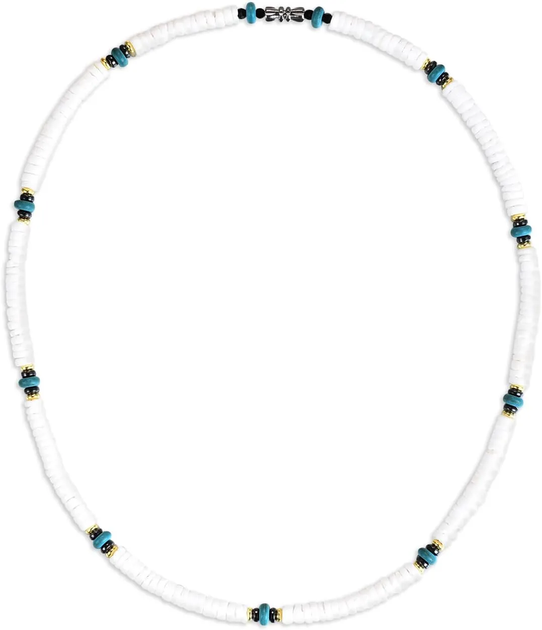 Natural Puka White Shells Necklace with Coconut Wood Beads for Men Women Surfer Tropical Beach Chips Puka Shell Necklace Holiday Vacation Round Hawaiian Surfer Jewelry VSCO Girl Stuff Adjustable (16inch)