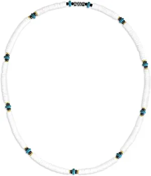 Natural Puka White Shells Necklace with Coconut Wood Beads for Men Women Surfer Tropical Beach Chips Puka Shell Necklace Holiday Vacation Round Hawaiian Surfer Jewelry VSCO Girl Stuff Adjustable (16inch)