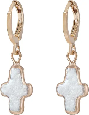 Nature Freshwater Pearl Cross Earrings Elegant Christian Pearl Jewelry, Beachy Pearl Jewelry, Cross Pearl Earrings, Baroque Pearl Earrings