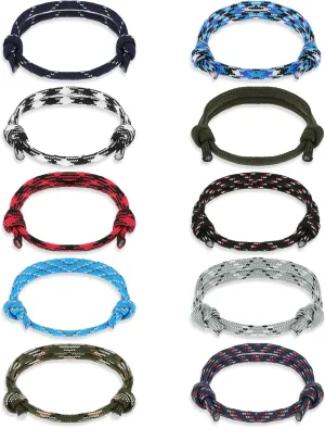 Nautical Braided Rope Bracelet, 20 Pcs Braided Rope Bracelet Sets Handmade Navy Cord Adjustable String Wave Bracelets for Men Friendship