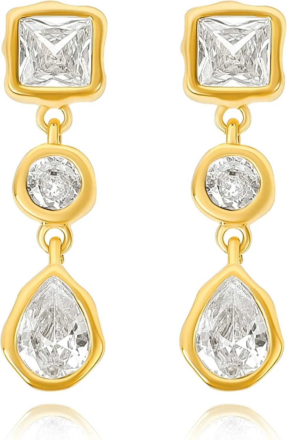 NEKOL Teardrop Drop Dangle Stud Earrings for Women, Teardrop Pear Shape Dangle Drops Earrings Cubic Zirconia Stud Earring Bridal Prom Earrings for All-Day Wear, gold