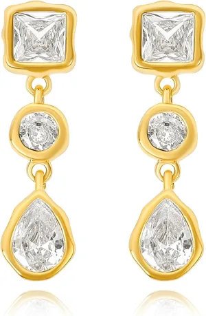 NEKOL Teardrop Drop Dangle Stud Earrings for Women, Teardrop Pear Shape Dangle Drops Earrings Cubic Zirconia Stud Earring Bridal Prom Earrings for All-Day Wear, gold