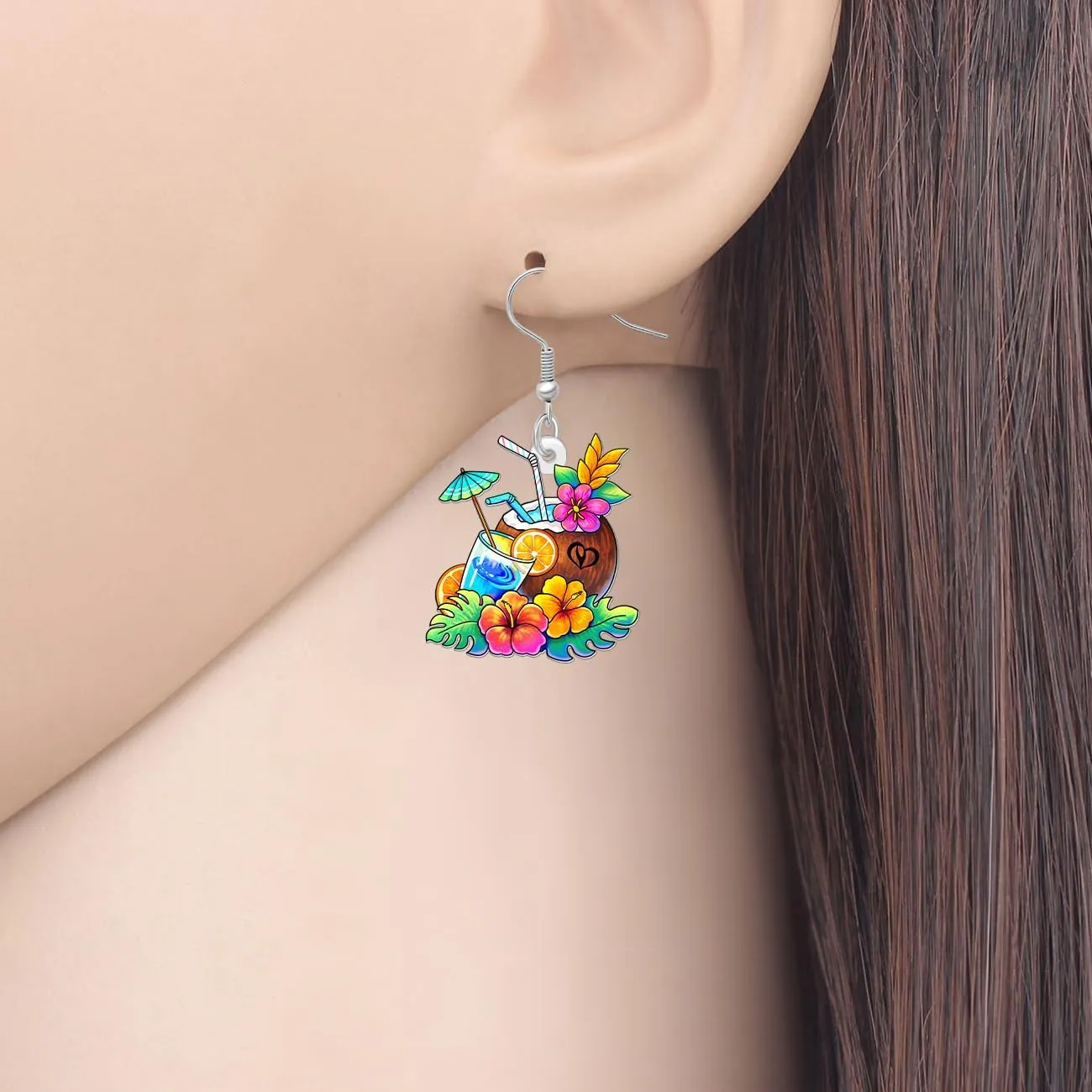 NEWEI Acrylic Fun Hawaiian Island Theme Charm Tropical Coconut Palm Tree Dangle Earrings Cute Sea Animal Crab Dangling Earrings Summer Jewelry Beach Gifts for Women Vacation Holiday Party