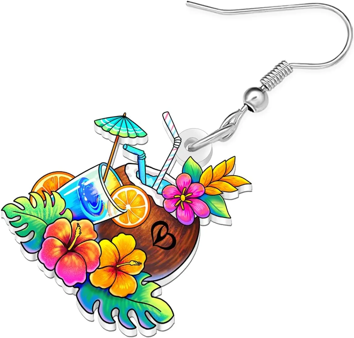 NEWEI Acrylic Fun Hawaiian Island Theme Charm Tropical Coconut Palm Tree Dangle Earrings Cute Sea Animal Crab Dangling Earrings Summer Jewelry Beach Gifts for Women Vacation Holiday Party