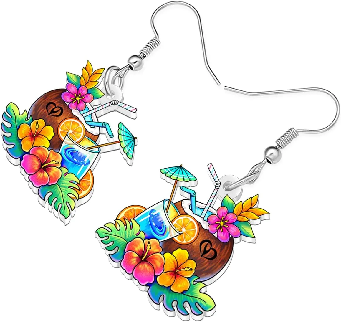 NEWEI Acrylic Fun Hawaiian Island Theme Charm Tropical Coconut Palm Tree Dangle Earrings Cute Sea Animal Crab Dangling Earrings Summer Jewelry Beach Gifts for Women Vacation Holiday Party