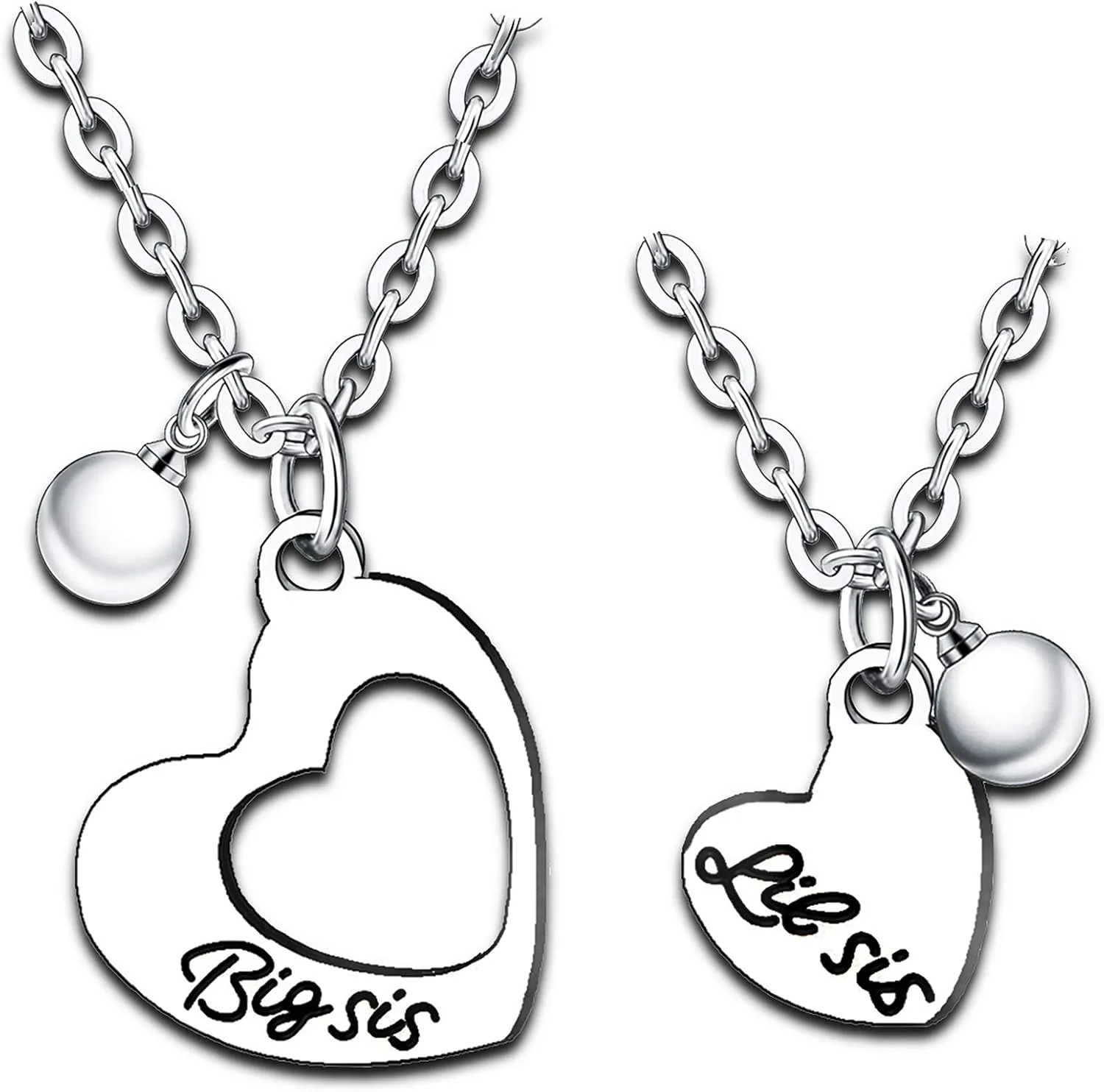 Nimteve Big Sis Lil Sis Necklaces Set for 2 Big Sister Little Sister Necklace Chain Best Friends Gifts Heart Pendant Necklace Set Friendship Gifts Jewelry Christmas Gifts