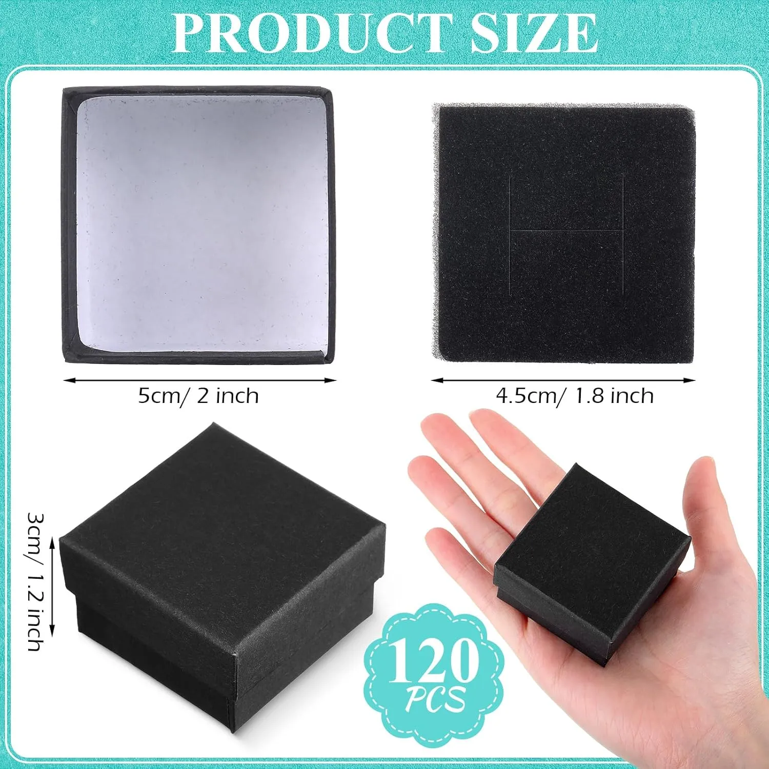 Nosiny 120 Piece Small Ring Boxes Bulk 2 x 2 x 1.2 Inch Kraft Cardboard Jewelry Gift Boxes with Lids for Earrings Square Packing Versatile Occasions Birthday