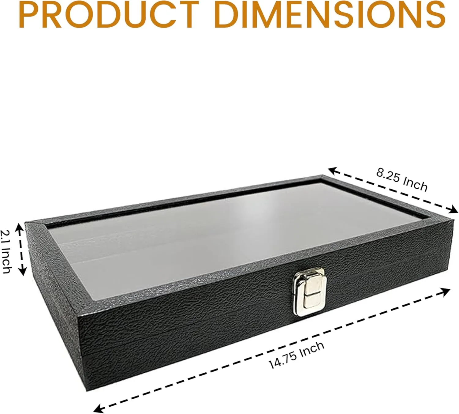 Novel Box Jewelry Display Case Black Leatherette 14.75x8.25x2.1 Large Glass Jewelry Box with Lid | Display Cases for Collectibles | Rock Collection Box with Metal Clasp | Gem Display Case