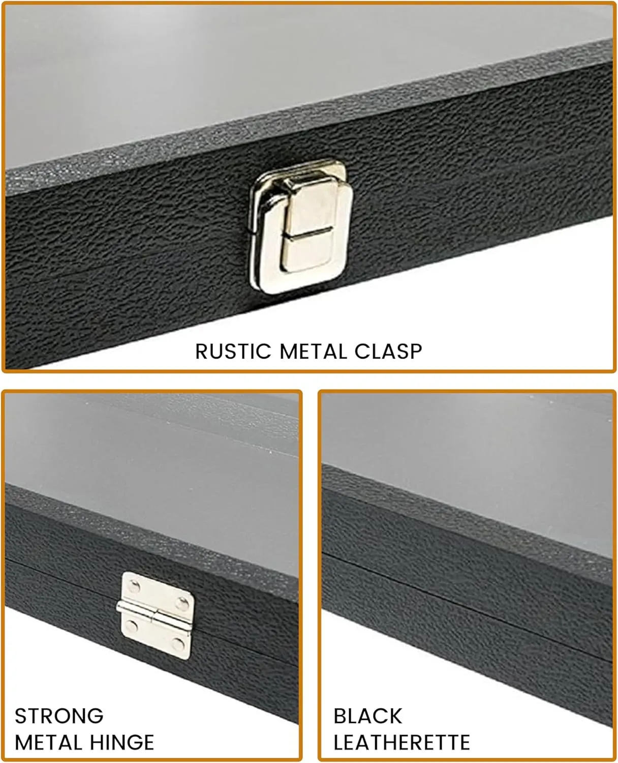 Novel Box Jewelry Display Case Black Leatherette 14.75x8.25x2.1 Large Glass Jewelry Box with Lid | Display Cases for Collectibles | Rock Collection Box with Metal Clasp | Gem Display Case