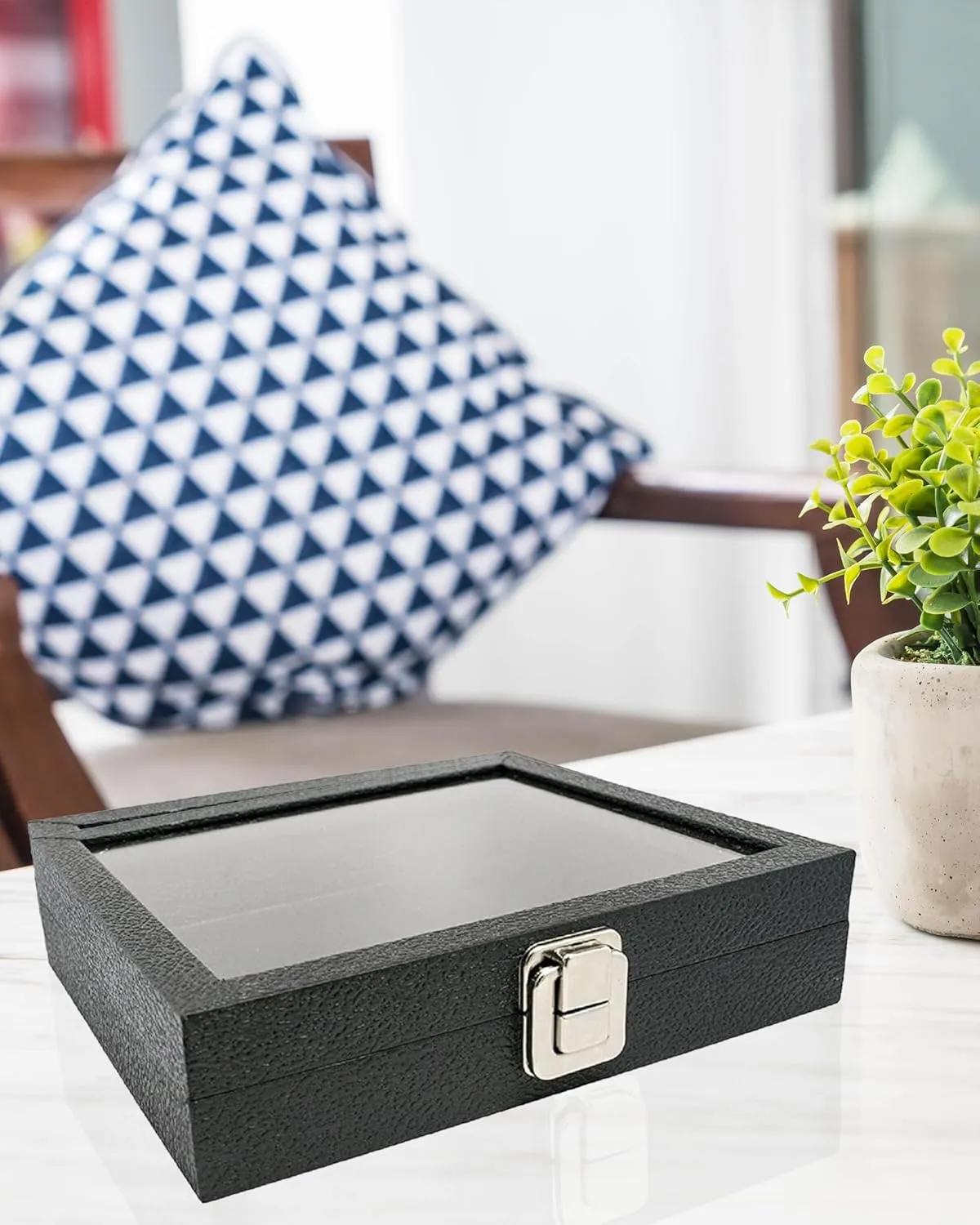 Novel Box Jewelry Display Case Black Leatherette 14.75x8.25x2.1 Large Glass Jewelry Box with Lid | Display Cases for Collectibles | Rock Collection Box with Metal Clasp | Gem Display Case