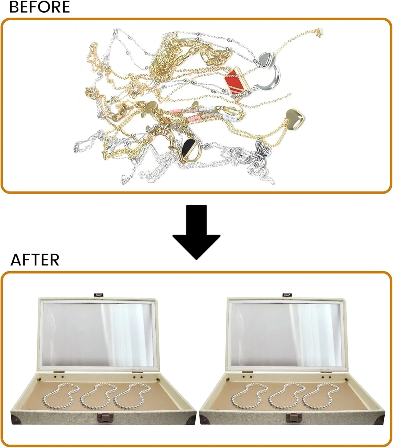 Novel Box Jewelry Display Case Linen Light Beige 14.75x8.25x2.1 Large Glass Jewelry Box with Lid - Display Cases for Collectibles - Rock Collection Box with Metal Clasp - Gem Display Case