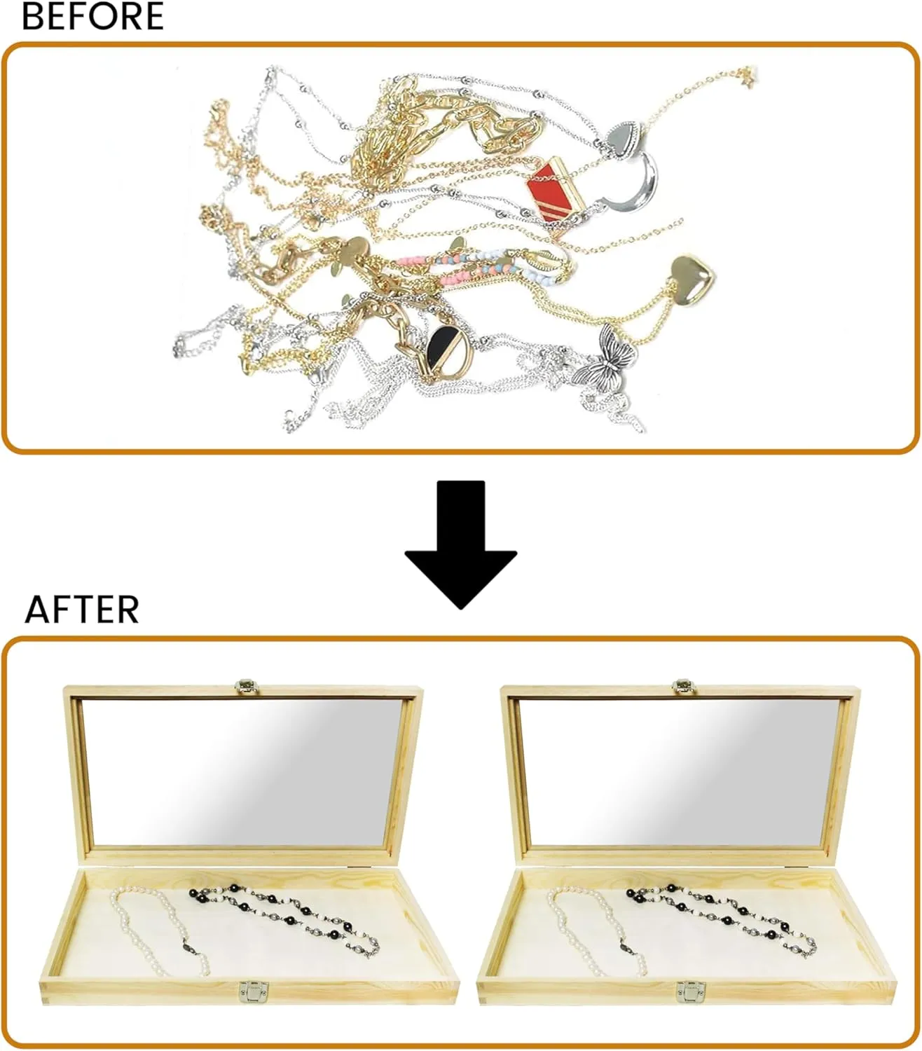 Novel Box Jewelry Display Case Wood 14.75x8.25x2.1 Large Glass Jewelry Box with Lid - Display Cases for Collectibles - Rock Collection Box with Metal Clasp - Gem Display Case