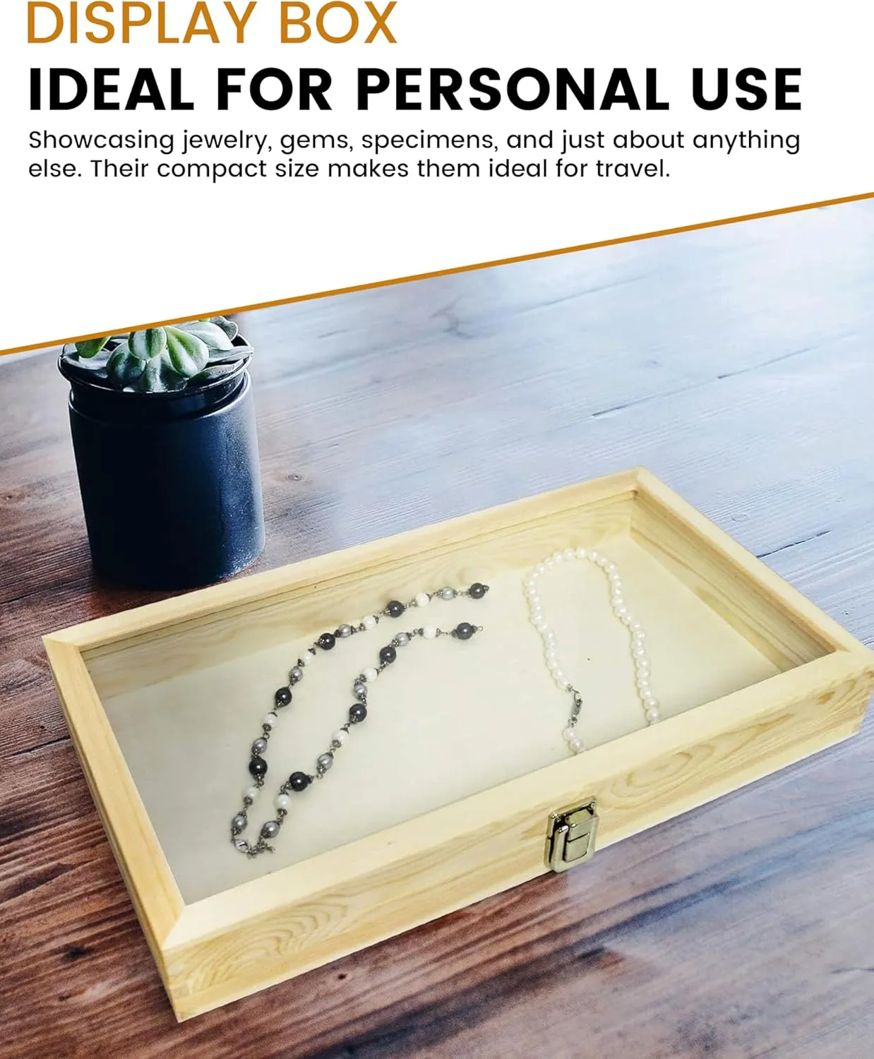 Novel Box Jewelry Display Case Wood 14.75x8.25x2.1 Large Glass Jewelry Box with Lid - Display Cases for Collectibles - Rock Collection Box with Metal Clasp - Gem Display Case