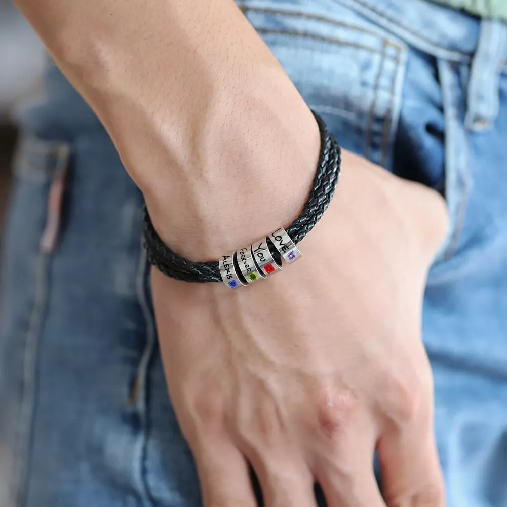 Novgarden Fathers Day Dad Bracelet Custom Leather Bracelet with Kids Names & Beads Personalized Mens Engraved Bracelets Gifts for Father's Day, Valentines Day, Anniversary from Daughter Son