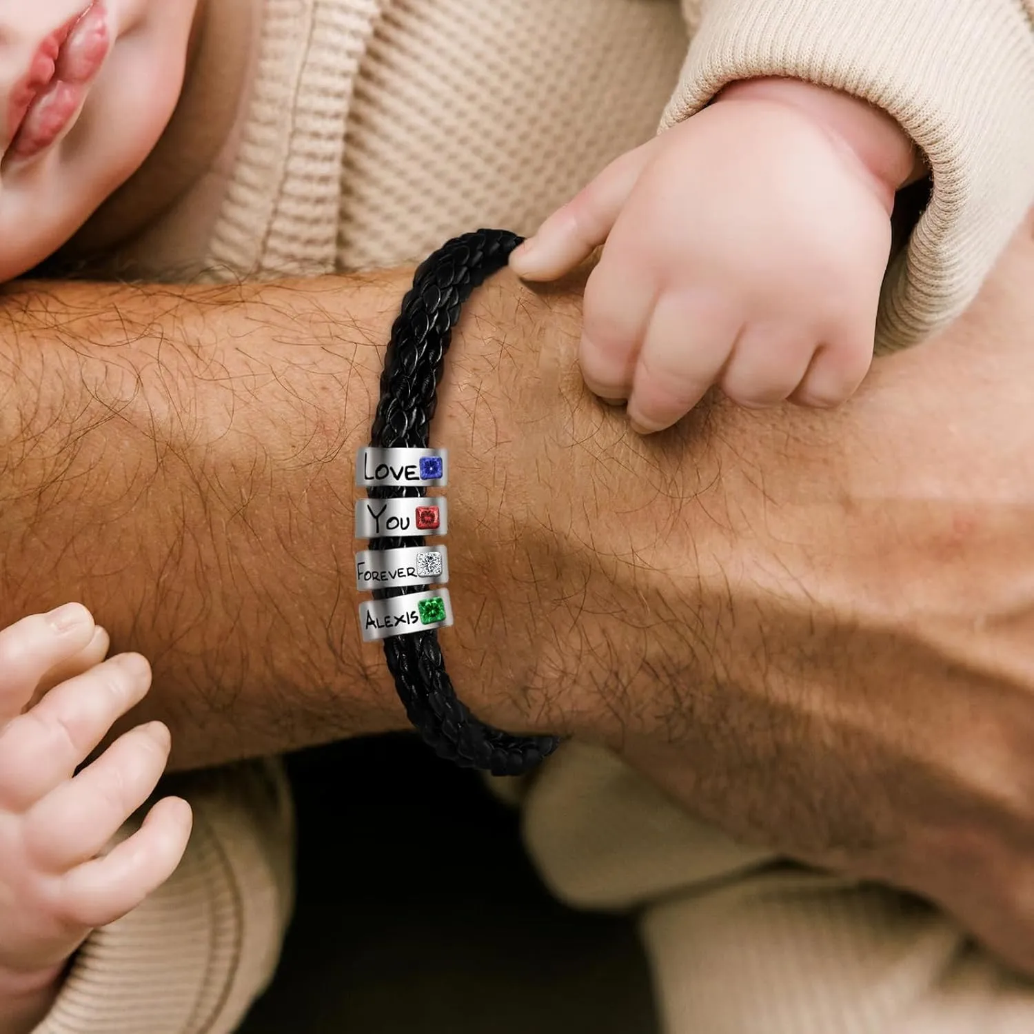 Novgarden Fathers Day Dad Bracelet Custom Leather Bracelet with Kids Names & Beads Personalized Mens Engraved Bracelets Gifts for Father's Day, Valentines Day, Anniversary from Daughter Son