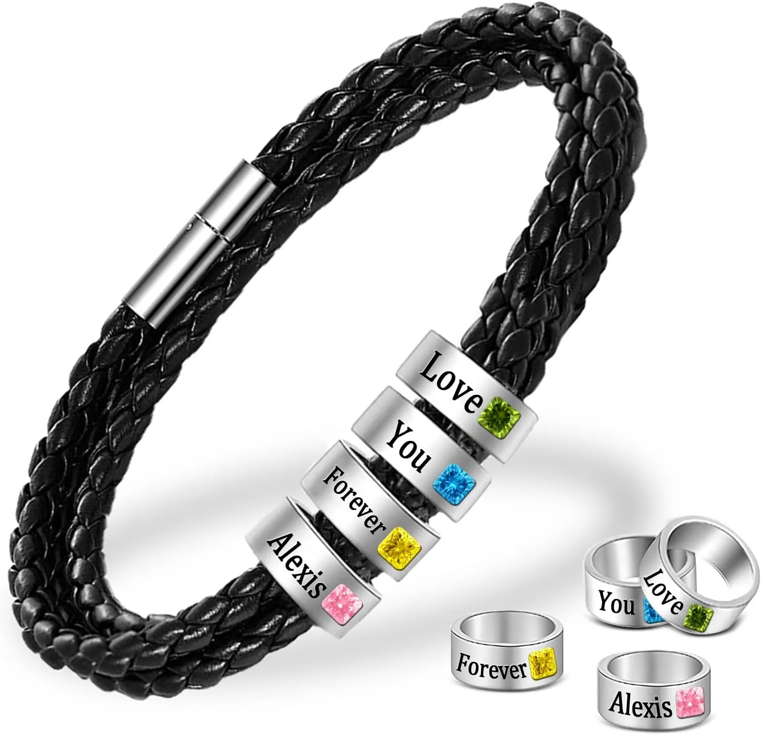 Novgarden Fathers Day Dad Bracelet Custom Leather Bracelet with Kids Names & Beads Personalized Mens Engraved Bracelets Gifts for Father's Day, Valentines Day, Anniversary from Daughter Son