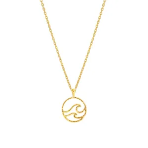 Ocean Wave Necklace Gold Plated 18K Gold Dipped Wave Hollow Disc Coin Necklace for Women (Gold)