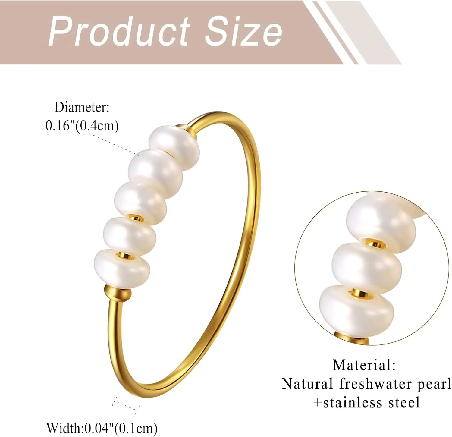 OIDEA Gold Pearl Ring for Women: Simple Dainty Gold Stackable Rings Stainless Steel Pinky Thumb Ring Statement Wedding Ring Band Christmas Holiday Gifts, Size 5-9