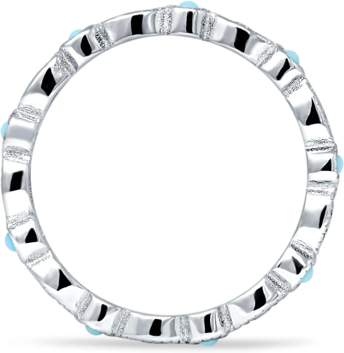 OMRANII Art Deco Marquise Round Simulated Turqouise Minimalist Full Eternity Dainty Stackable Band 2.6mm Vintage Style Cubic Zirconia Wedding Band 925 Sterling Silver