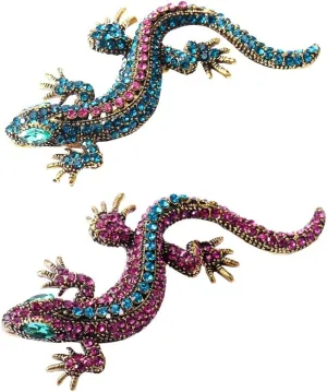 Opexicos 2Pcs Funny Lizard Diamond Brooch Pin Women Geckos Party Pin Brooch Clothes Jewelry Vintage Metal Brooch