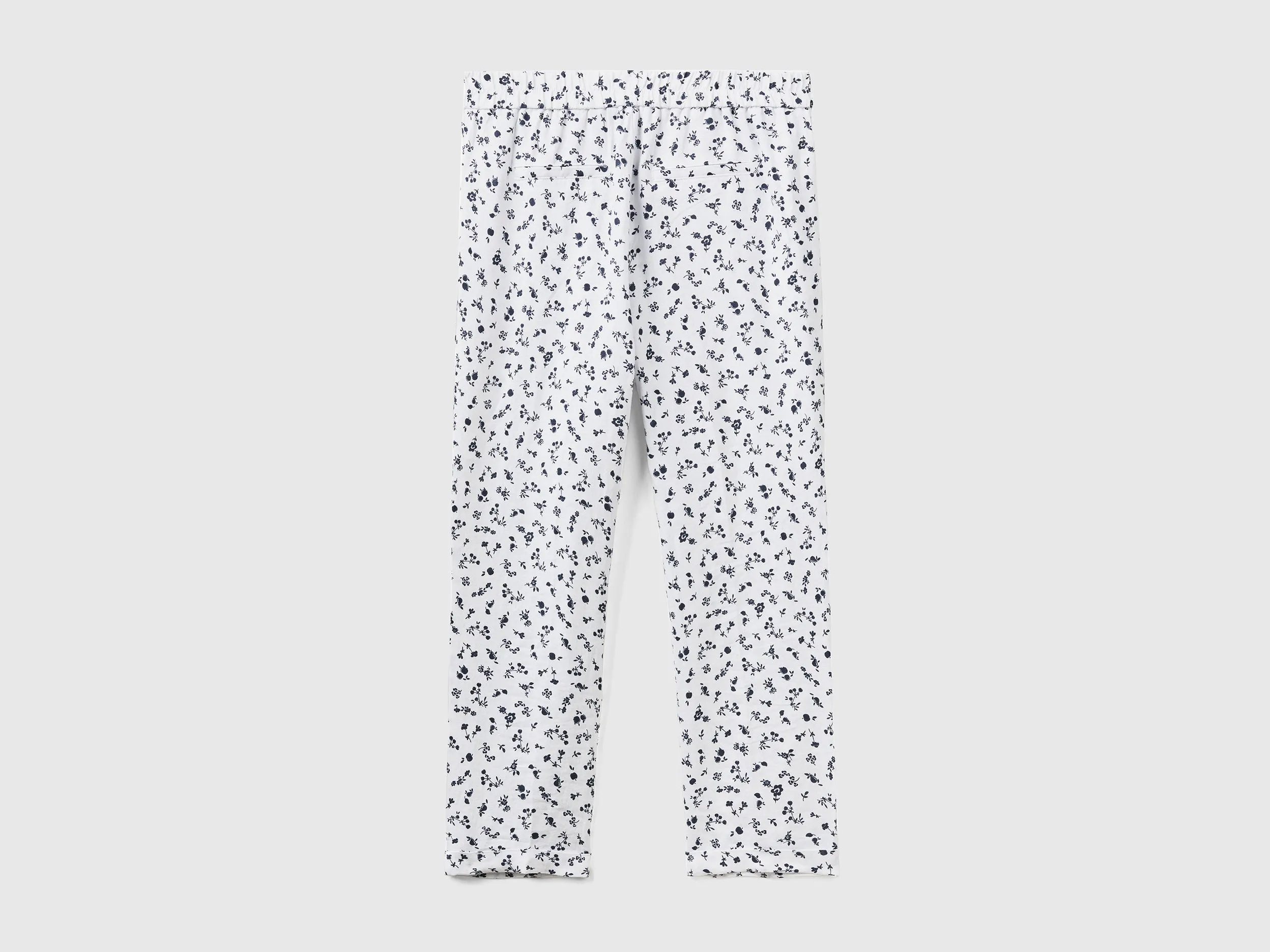 Patterned Cropped Tapered Fit White Linen Trousers