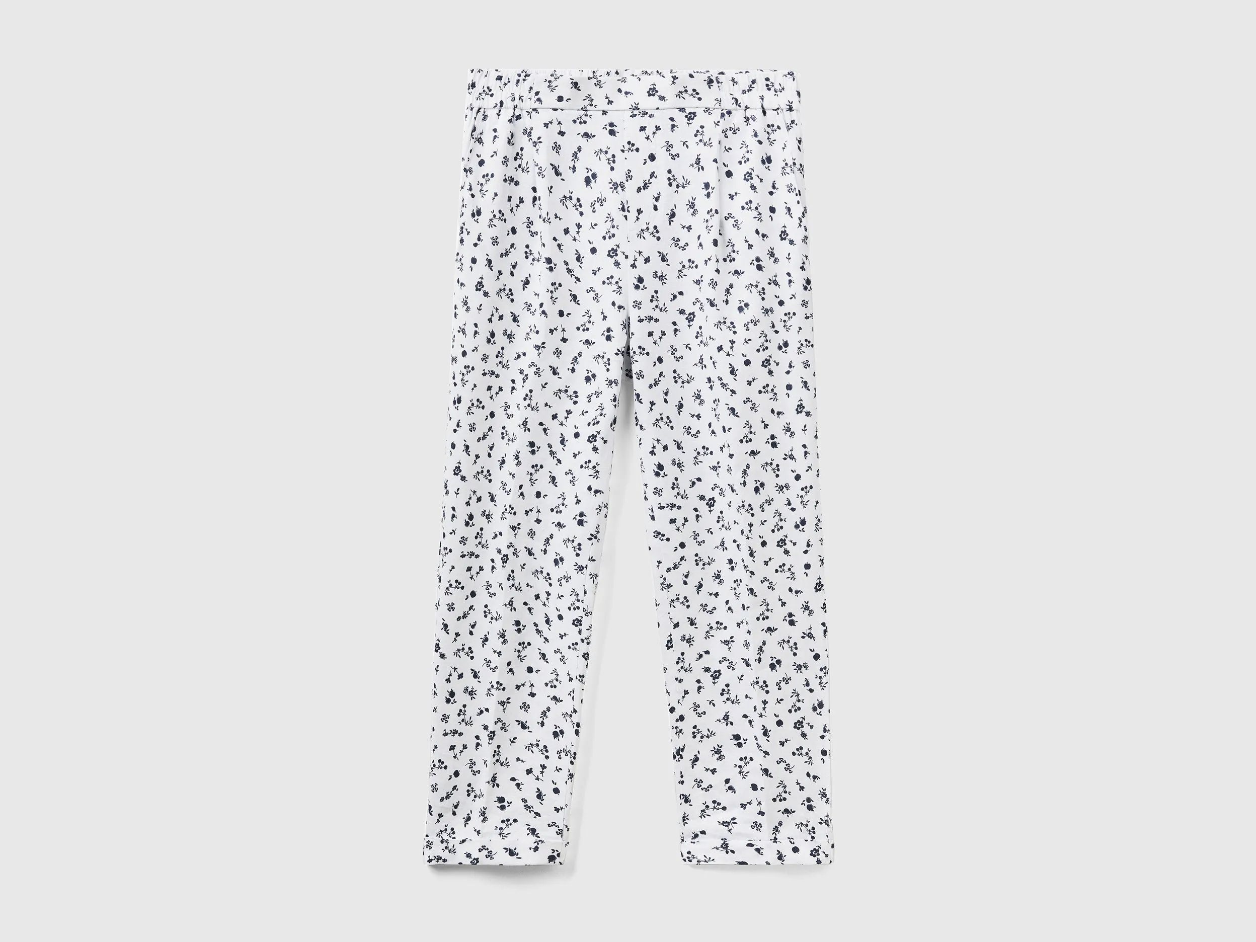 Patterned Cropped Tapered Fit White Linen Trousers