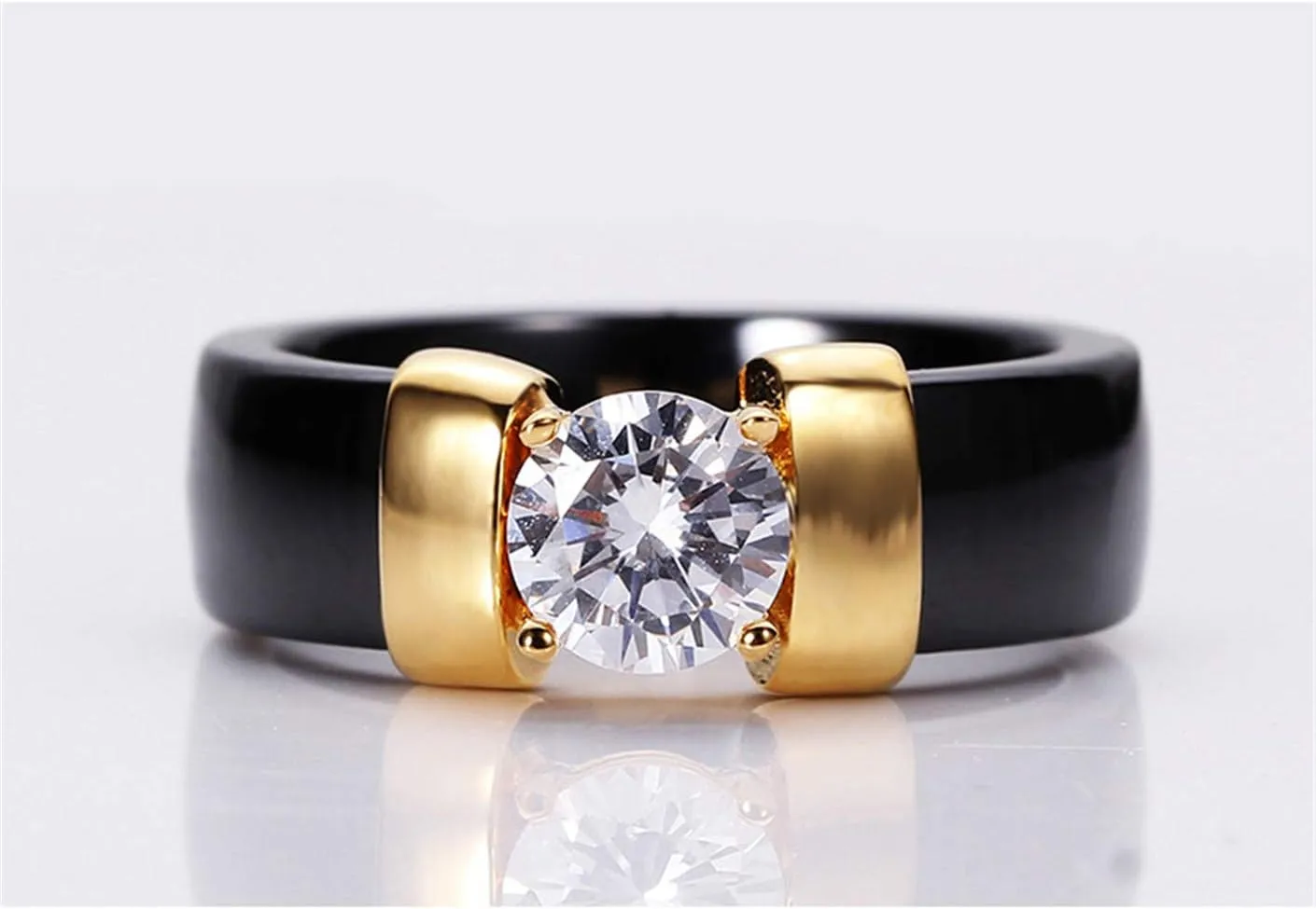 PAURO Unisex Ceramic Cubic Zirconia Ring Engagement Couple Band Comfort Fit