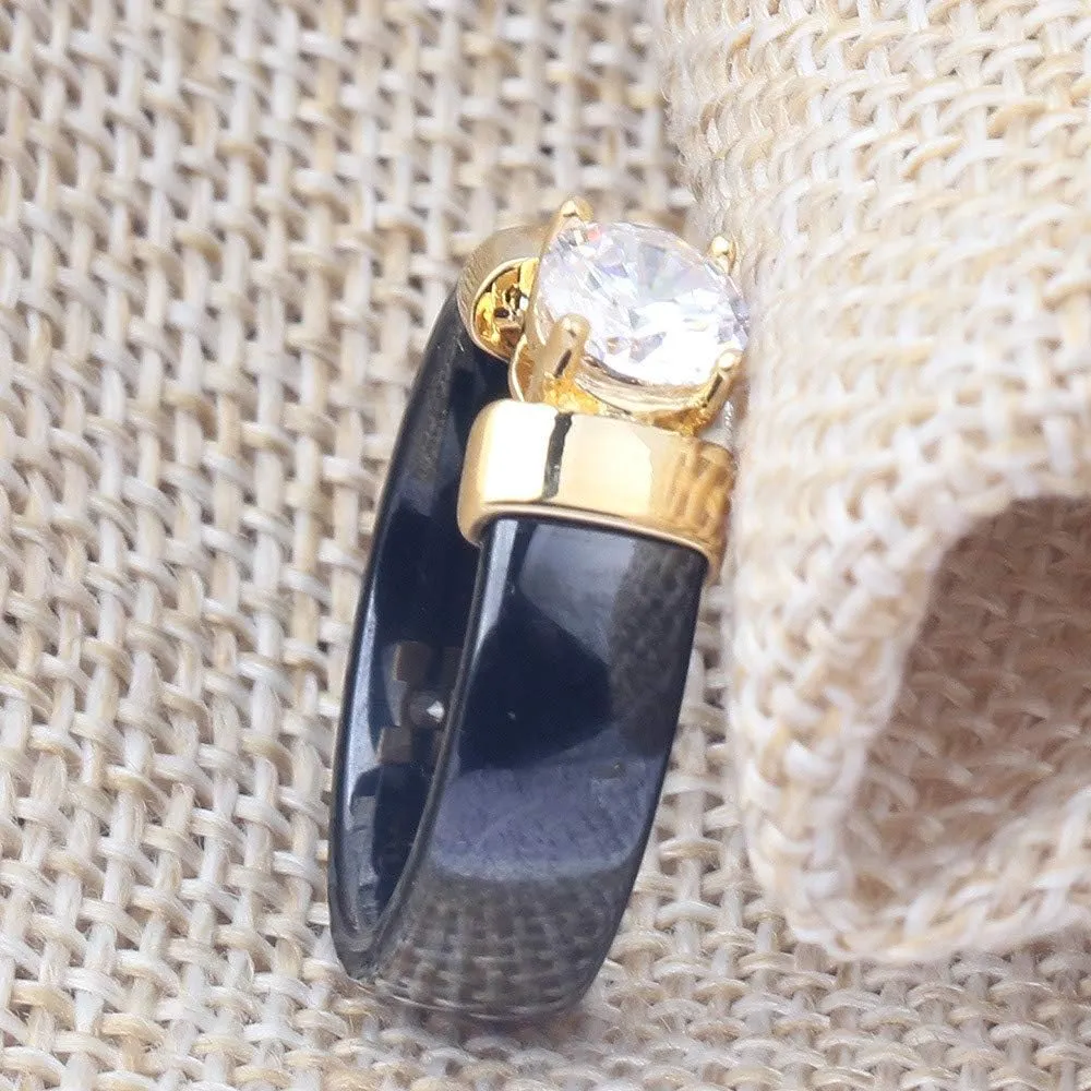 PAURO Unisex Ceramic Cubic Zirconia Ring Engagement Couple Band Comfort Fit