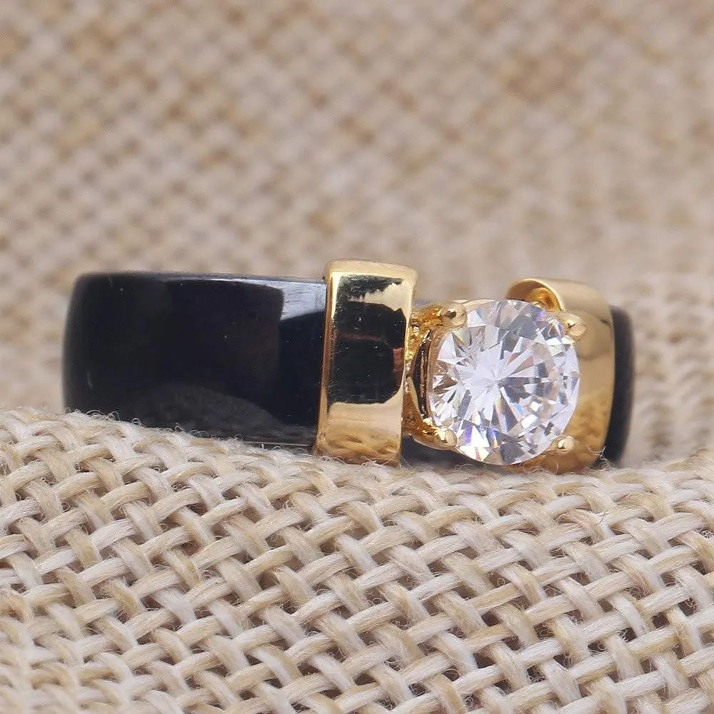 PAURO Unisex Ceramic Cubic Zirconia Ring Engagement Couple Band Comfort Fit
