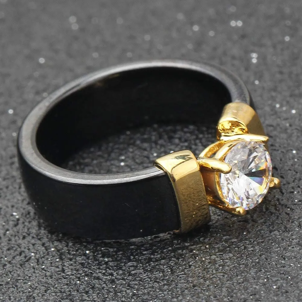 PAURO Unisex Ceramic Cubic Zirconia Ring Engagement Couple Band Comfort Fit