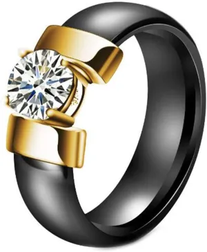 PAURO Unisex Ceramic Cubic Zirconia Ring Engagement Couple Band Comfort Fit