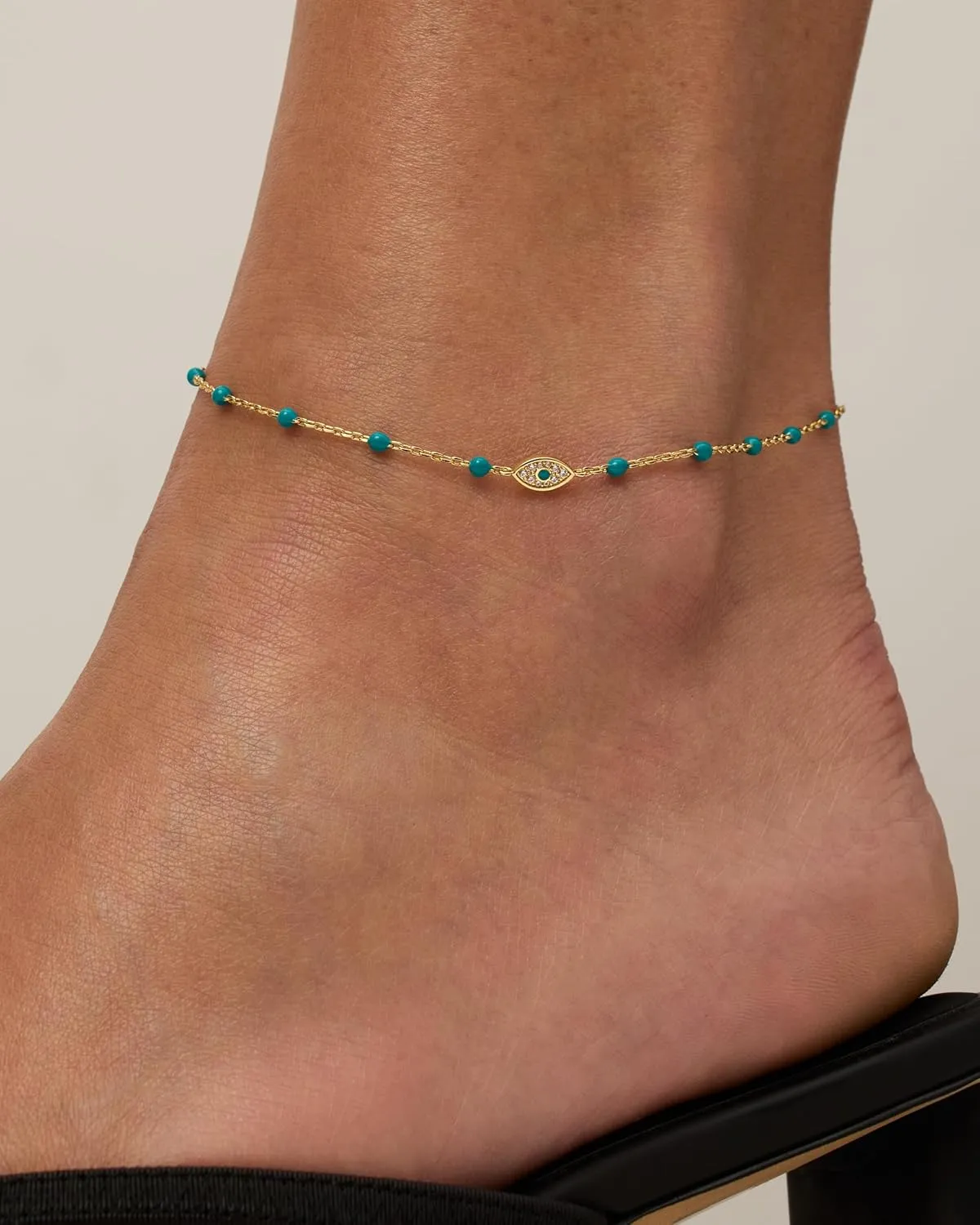 PAVOI 14K Gold Plated Charm Link Chain Anklets for Women | Dainty Cubic Zirconia Boho Dot Evil Eye Star Station Solitaire Pearl Beaded Festival Adjustable Gold Anklets