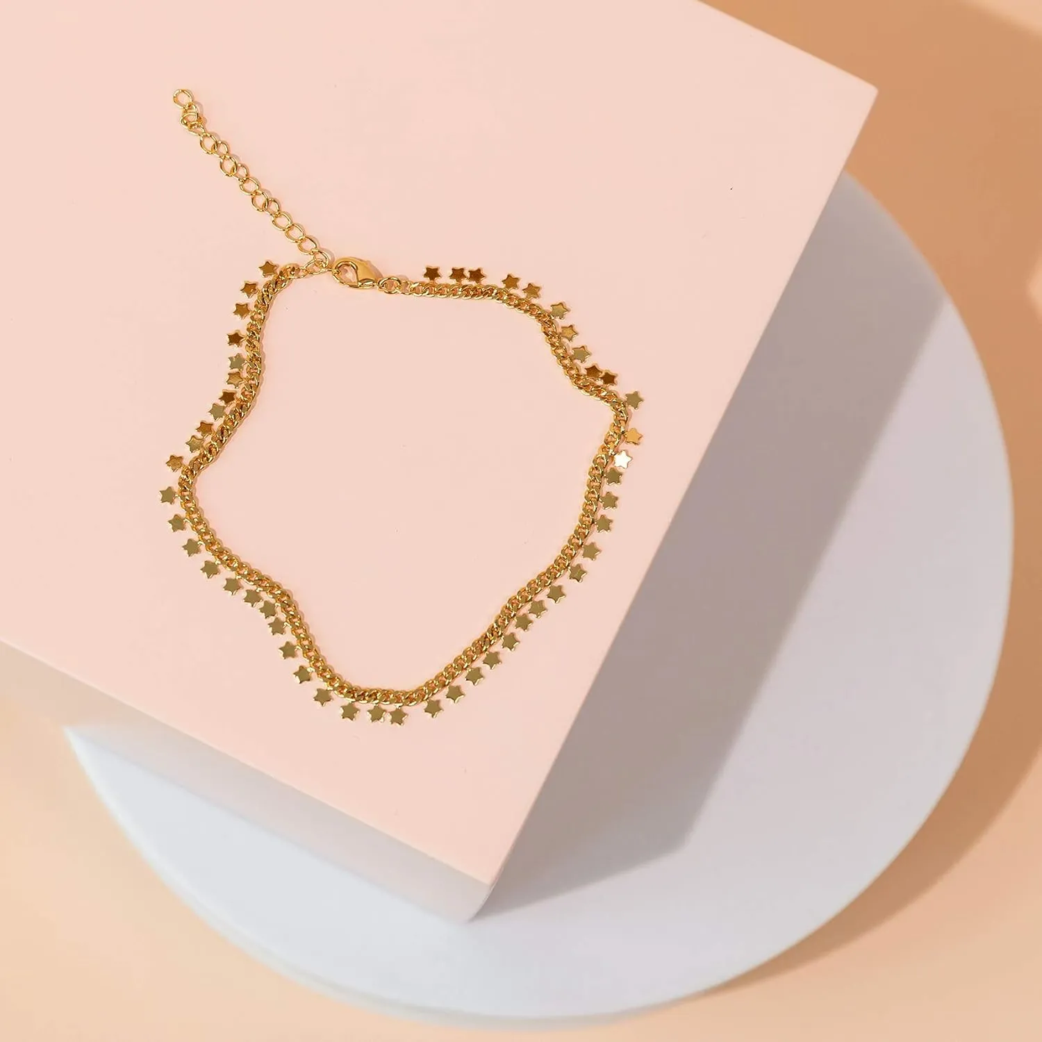 PAVOI 14K Gold Plated Charm Link Chain Anklets for Women | Dainty Cubic Zirconia Boho Dot Evil Eye Star Station Solitaire Pearl Beaded Festival Adjustable Gold Anklets