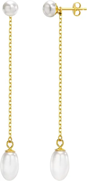 Pearl Drop Earrings 925 Sterling Silver Pearl Earrings Jewelry for Women, 18K Gold Dangle Hoop Earrings with Freshwater Cultured Pearl, Wedding Earrings for Friends Girl