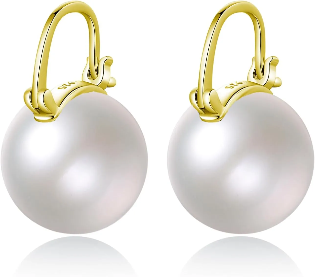 Pearl Drop Earrings Dangle 925 Sterling Silver Pearl Earrings for Women 12mm Big Pearl Hoop Earrings for Mother