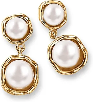 Pearl Earrings Long Tassel Gold Plated Multi-Beaded Cluster Chain Chandelier Drop Dangling Earrings Statement Jewelry for Women Bridal Prom Any occasion (Double Pearl)