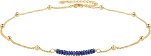 PERNNLA PEARL 18K Gold Satellite Beaded Curb Ball Chain Choker Turquoise Garnet Beads Bar Necklace Handmade Pendant Jewelry Adjustable for Women 16  2
