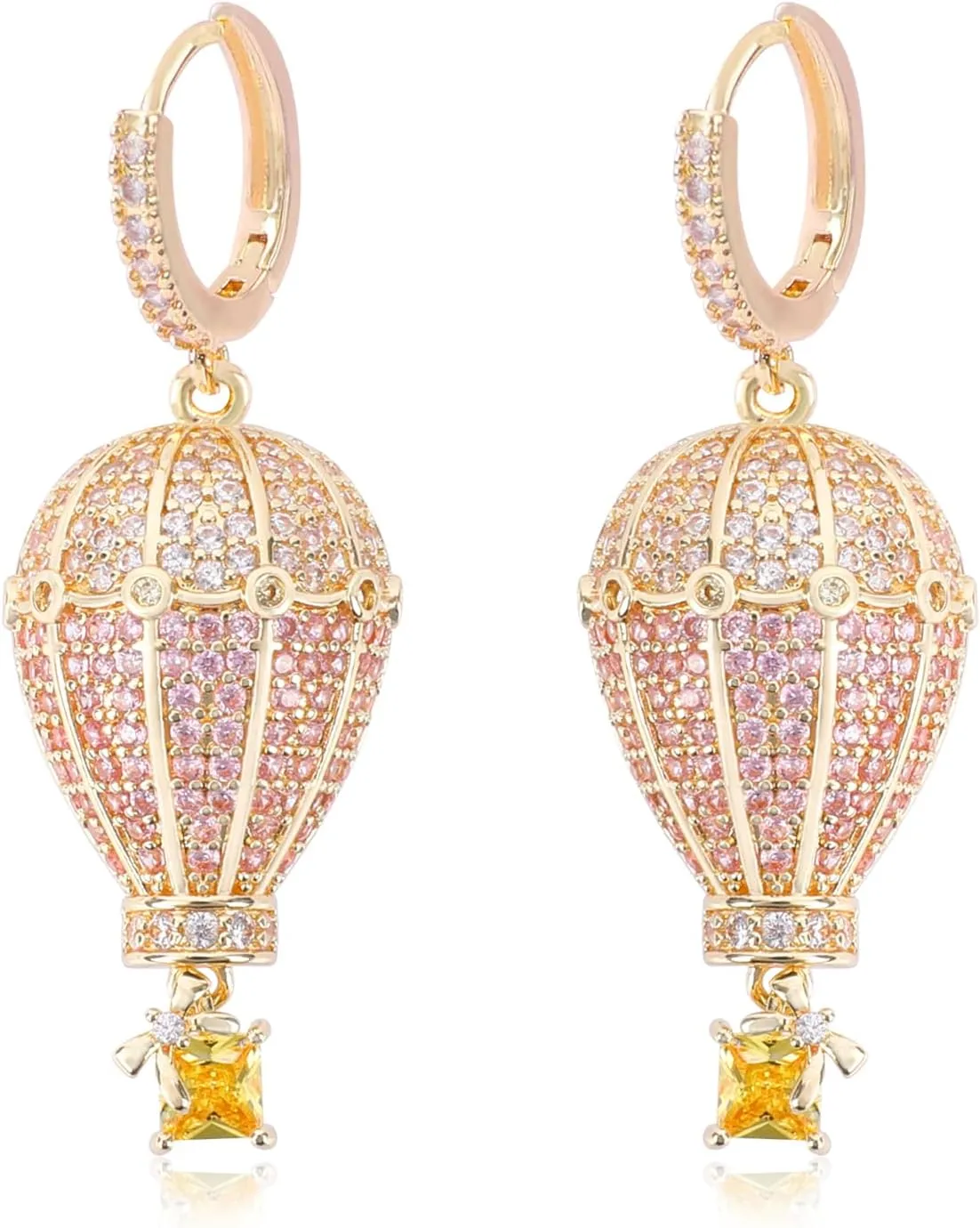 Pink Hot Air Balloon Earrings for Women Sweet Cubic Zirconia Hot Air Balloon Hoop Huggie Earrings Dangle Sparkly CZ Balloon Statement Earrings Elegant Drop Balloon Party Jewelry Gift for Women