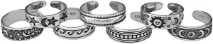 POYAMUSE Toe Rings with Sun, Moon and Star Patterns - Bohemian Knuckle Rings Set - Adjustable Opening Toe Rings for Women Beachy Barefoot Sandal Jewelry