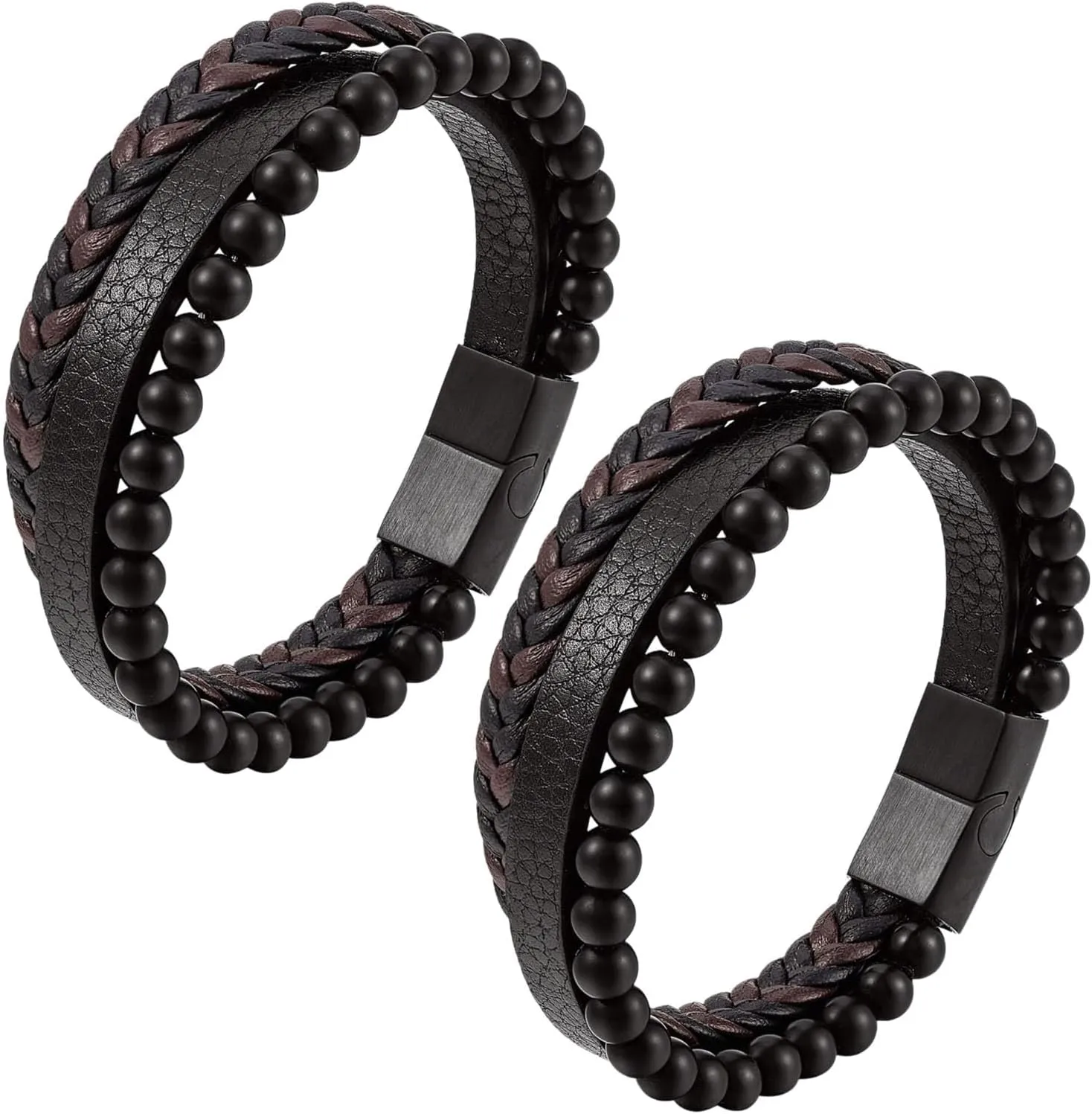 Preliminary Calming Bracelet for Men, Volcanic Stone Natural Agate Stone Braided Leather Beaded Bracelet - Meditation Anti Anxiety Stress Relief Jewelry