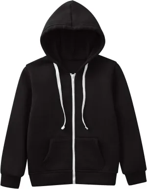 Prime 2024 Special Deals Boy's Zip Up Hoodies Solid Color Long Sleeve Inside Outside Sweater Shirt Comfortable Soft Top Fall Winter Outfits 9-10 Years A1-Black