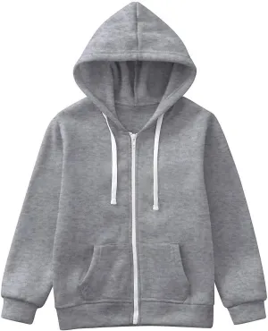 Prime Big Deal Boy's Zip Up Hoodies Solid Color Long Sleeve Inside Outside Sweater Shirt Comfortable Soft Top Fall Winter Outfits 6-7 Years A2-Grey