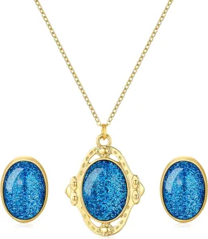 Princess Costume Necklace Earrings set Blue Crystal Princess Earrings Inspired Cosplay Accessories for Women