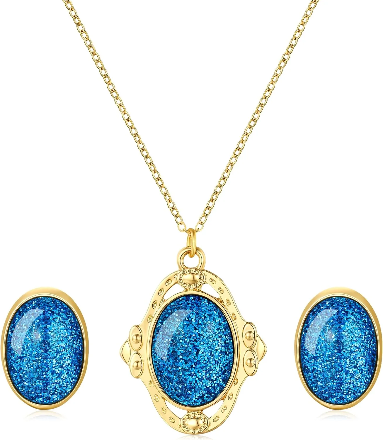 Princess Costume Necklace Earrings set Blue Crystal Princess Earrings Inspired Cosplay Accessories for Women
