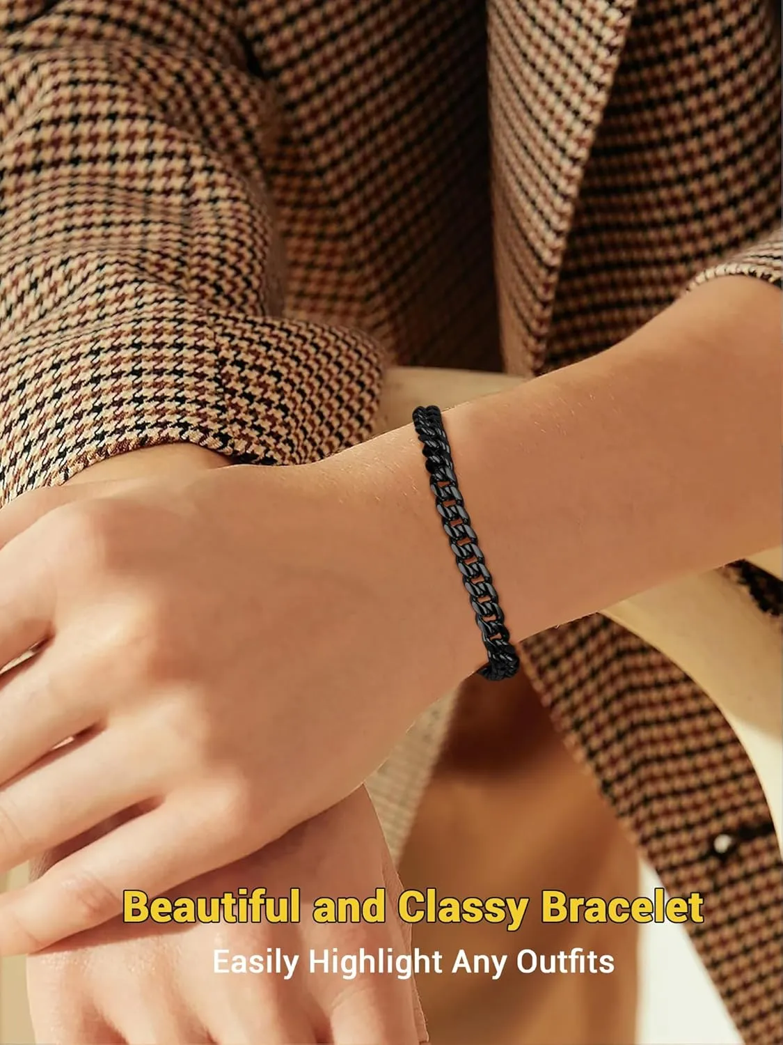 PROSTEEL Stainless Steel Bracelet for Men Women, Stylish Cuban Link Bracelets, Black/18K Gold Plated, W:4.8mm/6mm/10mm/14mm, L:19cm/21cm, Come Box