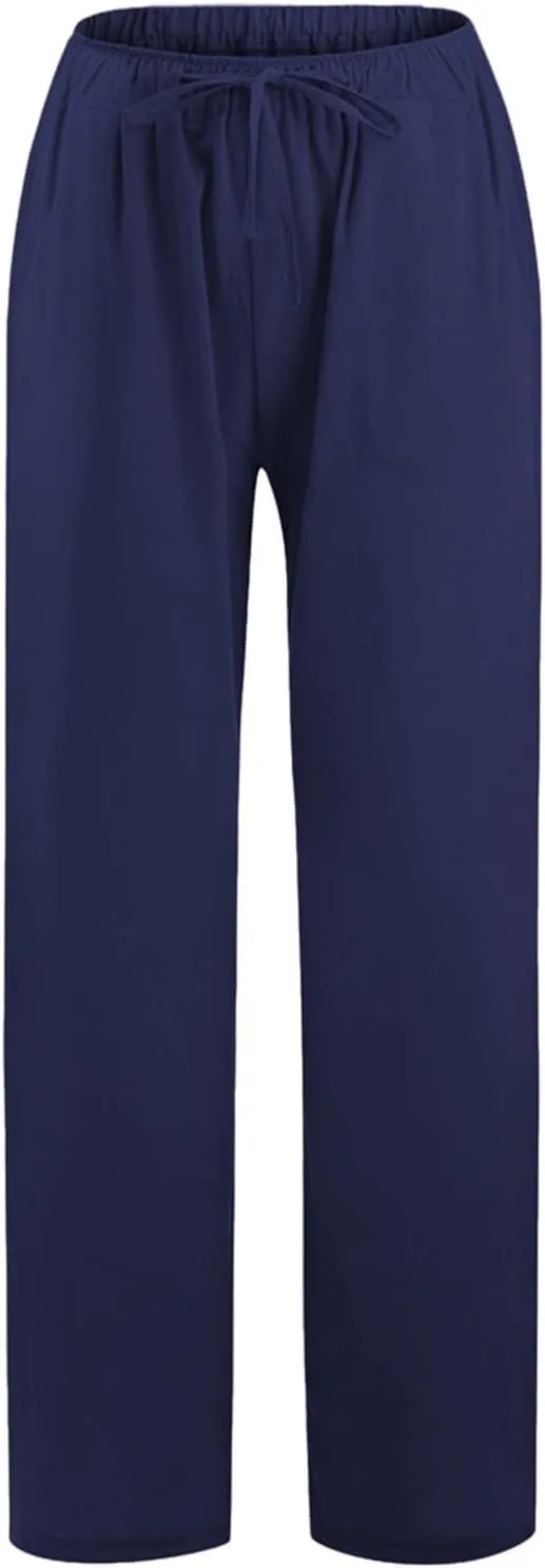 PTOLOCIF Cotton Linen Pants Women,Wide Leg Harem Pants Loose Elastic Waist Palazzo Pants Comfy Lounge Baggy Sweatpants