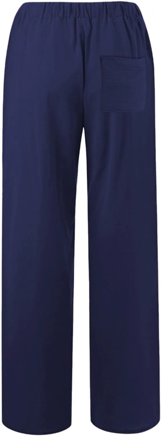 PTOLOCIF Cotton Linen Pants Women,Wide Leg Harem Pants Loose Elastic Waist Palazzo Pants Comfy Lounge Baggy Sweatpants